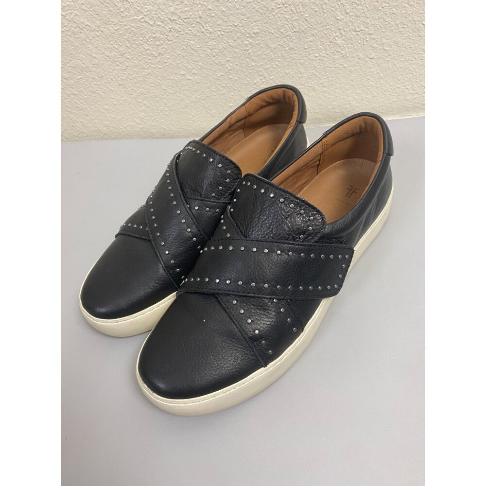 Frye Nina Stud Slip On‎ Black Leather Sneaker Shoes Women size 9.5 Goth Punk Emo